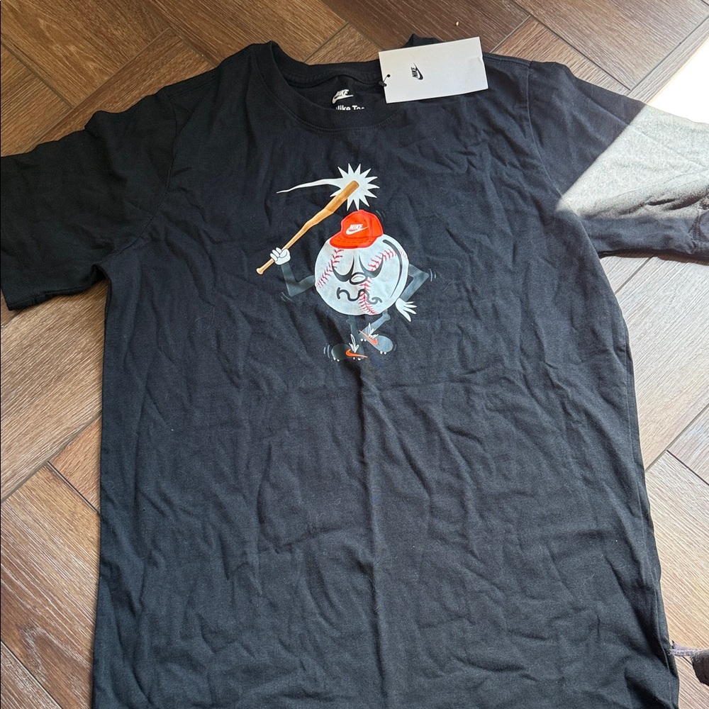Nike Black T-Shirt with Baseball Cartoon